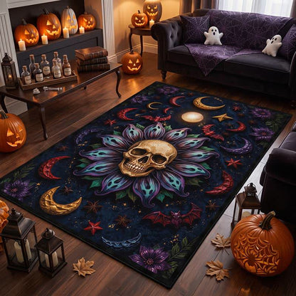 Tappeto con mandala a forma di teschio gotico celeste - 95" x 119" - image 0