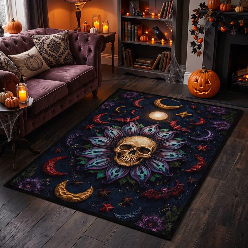 Tappeto con mandala a forma di teschio gotico celeste - image 1