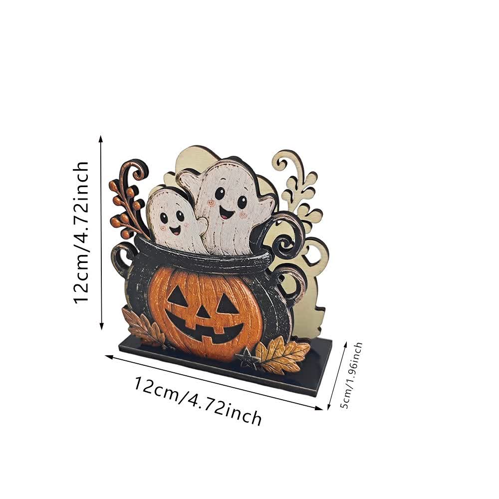 Portatovaglioli in legno a tema Halloween - Fantasma di zucca - 5 pezzi - image 3