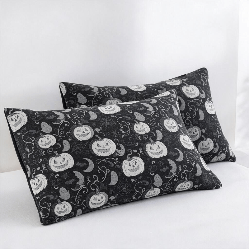 Coperta reversibile in cotone con motivo zucca e fantasma di Halloween - Nero - 2 federe - 51cm x 91cm - image 4