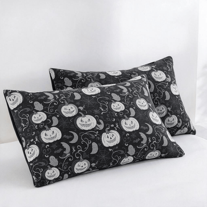 Coperta reversibile in cotone con motivo zucca e fantasma di Halloween - Nero - 2 federe - 51cm x 91cm - image 4