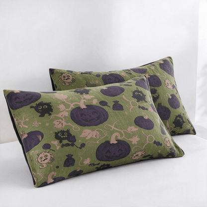 Coperta reversibile in cotone con motivo mostro di Halloween - Verde - 2 federe - 51cm x 91cm - image 11