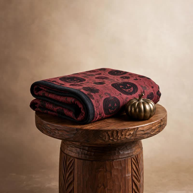 Coperta reversibile in cotone con motivo zucca bordeaux per Halloween - image 5