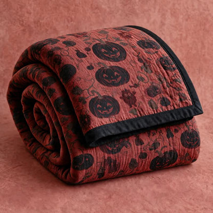 Coperta reversibile in cotone con motivo zucca bordeaux per Halloween - Rosso - Coperta - 90" x 92" - image 0