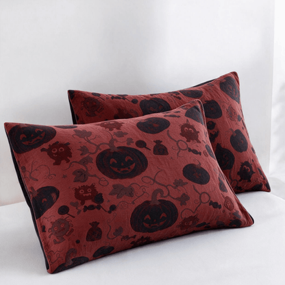 Coperta reversibile in cotone con motivo zucca bordeaux per Halloween - Rosso - 2 federe - 51cm x 91cm - image 6