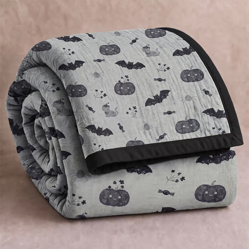 Simpatica coperta reversibile in cotone con motivo zucca e pipistrello di Halloween. - Grigio - Coperta - 90" x 92" - image 5