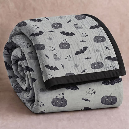 Simpatica coperta reversibile in cotone con motivo zucca e pipistrello di Halloween. - Grigio - Coperta - 90" x 92" - image 5