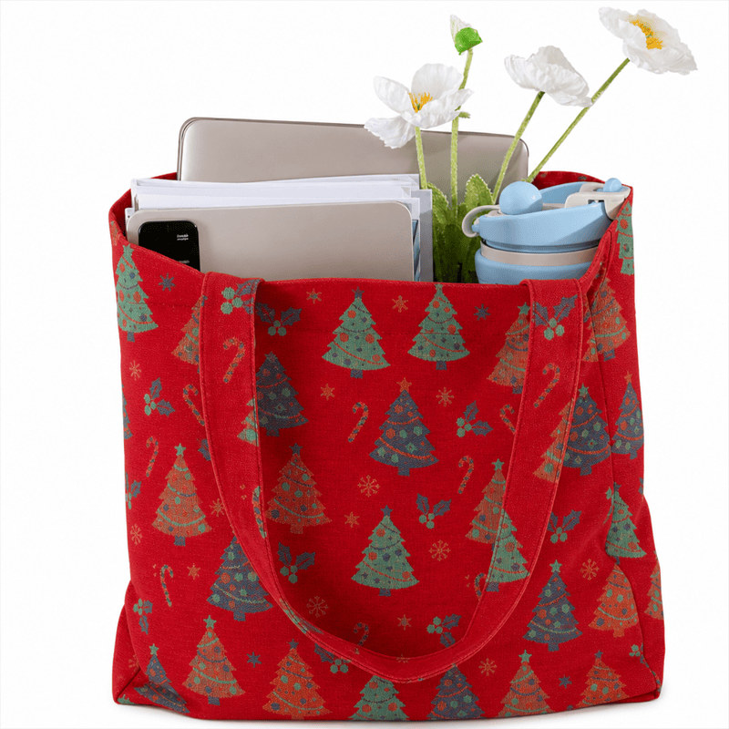 Borsa a tracolla in cotone con albero di Natale. - image 1