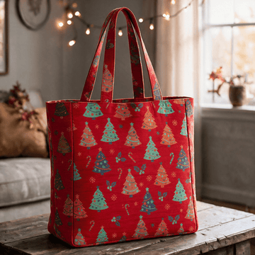 Borsa a tracolla in cotone con albero di Natale. - Rosso - 14,2" L × 15,4" A × 4,1" P - image 0