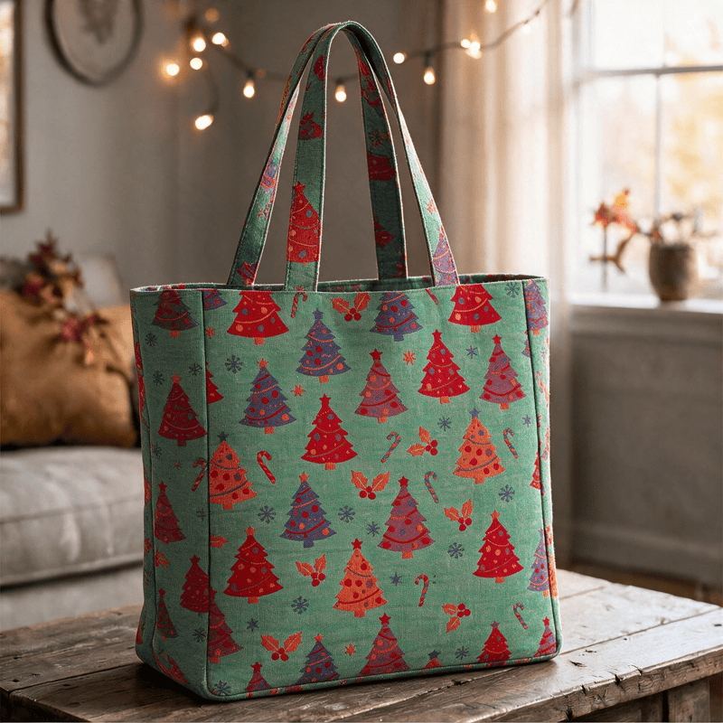 Borsa a tracolla in cotone con albero di Natale. - Verde - 14,2" L × 15,4" A × 4,1" P - image 4