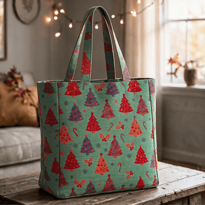 Borsa a tracolla in cotone con albero di Natale. - Verde - 14,2" L × 15,4" A × 4,1" P - image 4