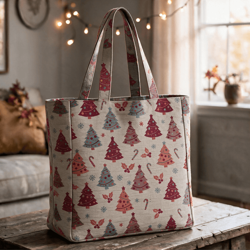 Borsa a tracolla in cotone con albero di Natale. - Beige - 14,2" L × 15,4" A × 4,1" P - image 13