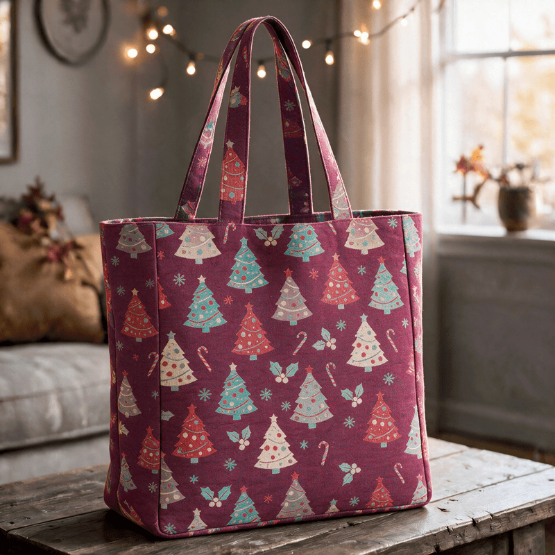 Borsa a tracolla in cotone con albero di Natale. - Viola - 14,2" L × 15,4" A × 4,1" P - image 8