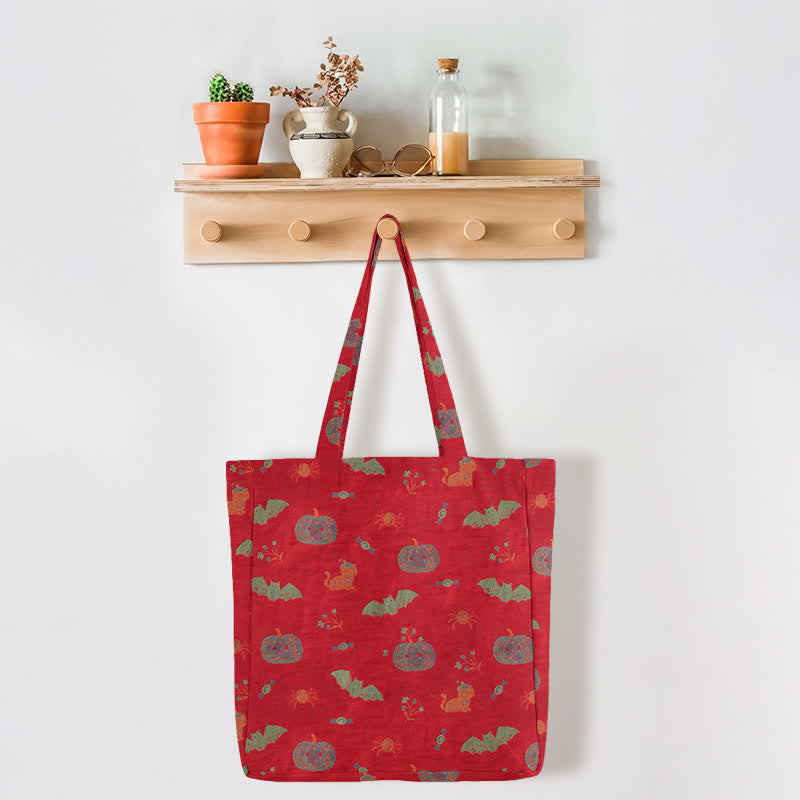 Borsa a tracolla in cotone con zucca e pipistrello di Halloween. - image 3
