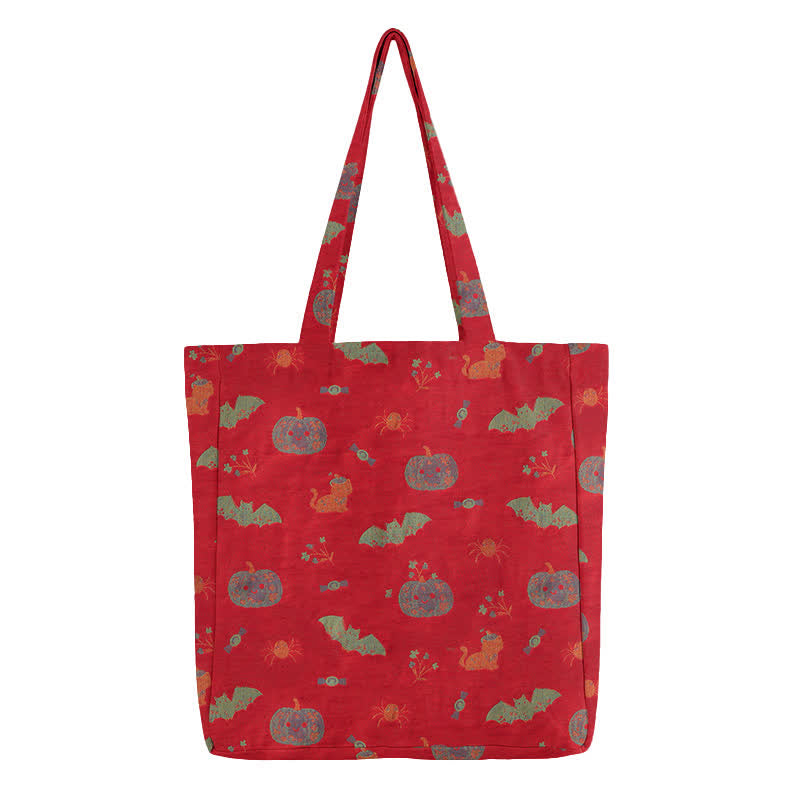 Borsa a tracolla in cotone con zucca e pipistrello di Halloween. - image 2