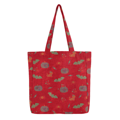 Borsa a tracolla in cotone con zucca e pipistrello di Halloween. - image 2