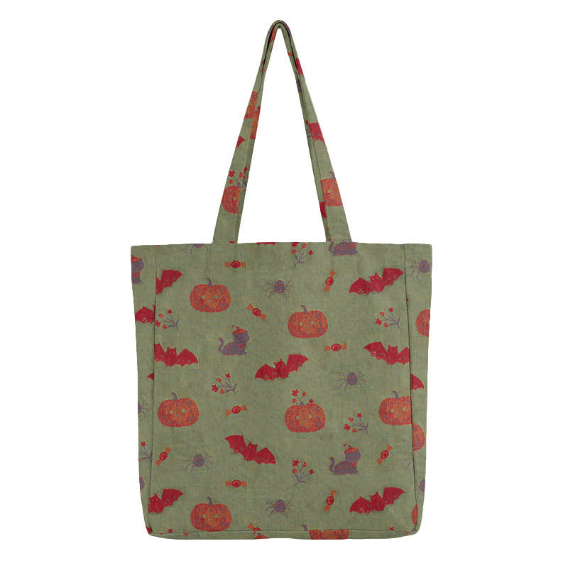 Borsa a tracolla in cotone con zucca e pipistrello di Halloween. - image 6