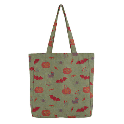 Borsa a tracolla in cotone con zucca e pipistrello di Halloween. - image 6