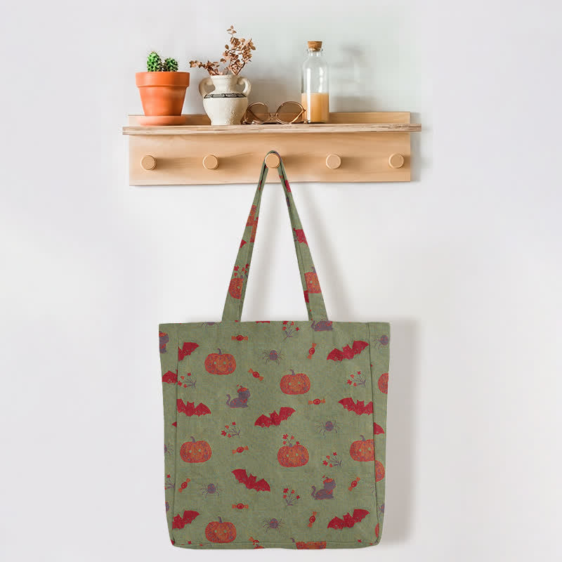Borsa a tracolla in cotone con zucca e pipistrello di Halloween. - image 7