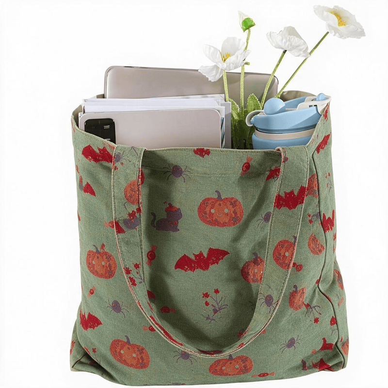 Borsa a tracolla in cotone con zucca e pipistrello di Halloween. - image 5