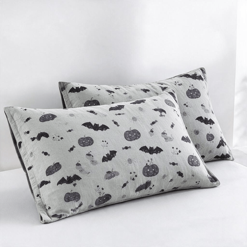 Simpatica coperta reversibile in cotone con motivo zucca e pipistrello di Halloween. - Grigio - 2 federe - 51cm x 91cm - image 9