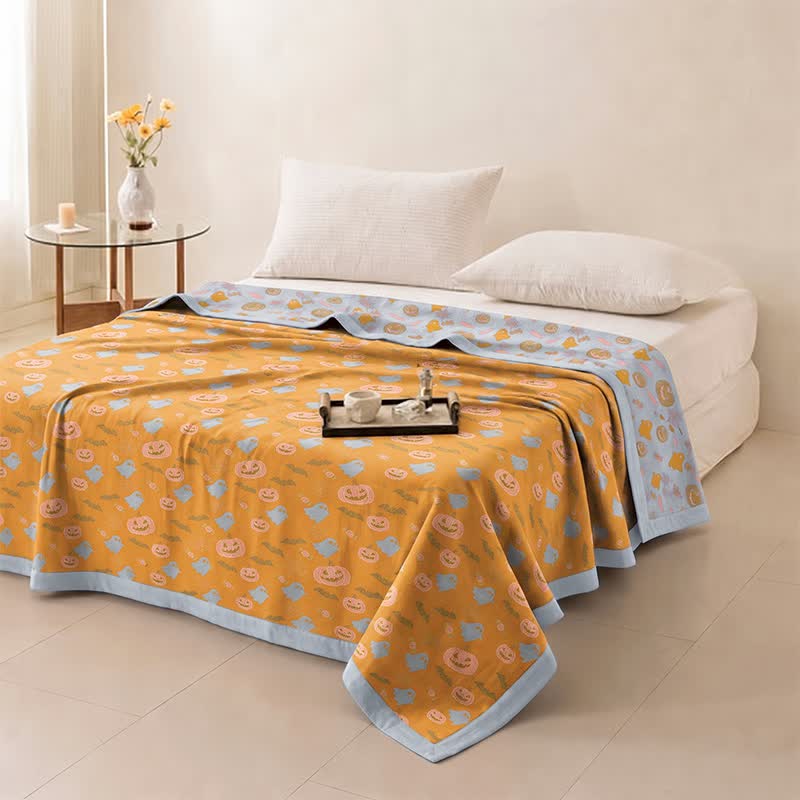 Coperta in cotone reversibile con motivo zucca e fantasma di Halloween - image 4