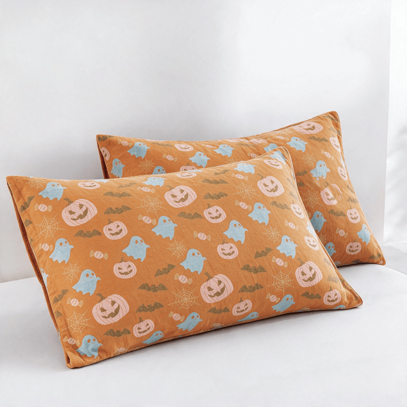 Coperta in cotone reversibile con motivo zucca e fantasma di Halloween - Arancione e giallo - 2 federe - 51cm x 91cm - image 5