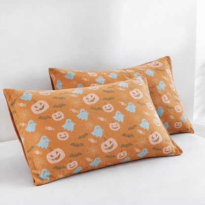 Coperta in cotone reversibile con motivo zucca e fantasma di Halloween - Arancione e giallo - 2 federe - 51cm x 91cm - image 5