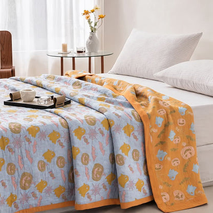 Coperta in cotone reversibile con motivo zucca e fantasma di Halloween - image 8