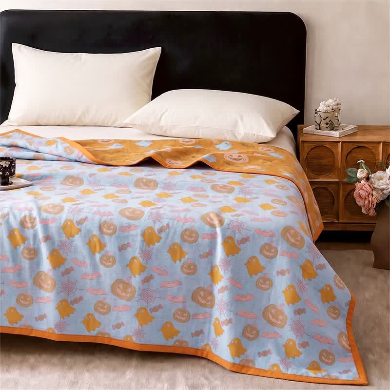 Coperta in cotone reversibile con motivo zucca e fantasma di Halloween - image 9