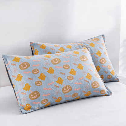 Coperta in cotone reversibile con motivo zucca e fantasma di Halloween - Blu e arancione - 2 federe - 51cm x 91cm - image 11