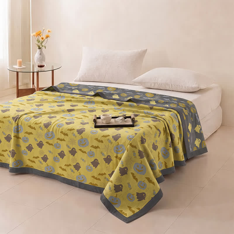 Coperta in cotone reversibile con motivo zucca e fantasma di Halloween - image 16