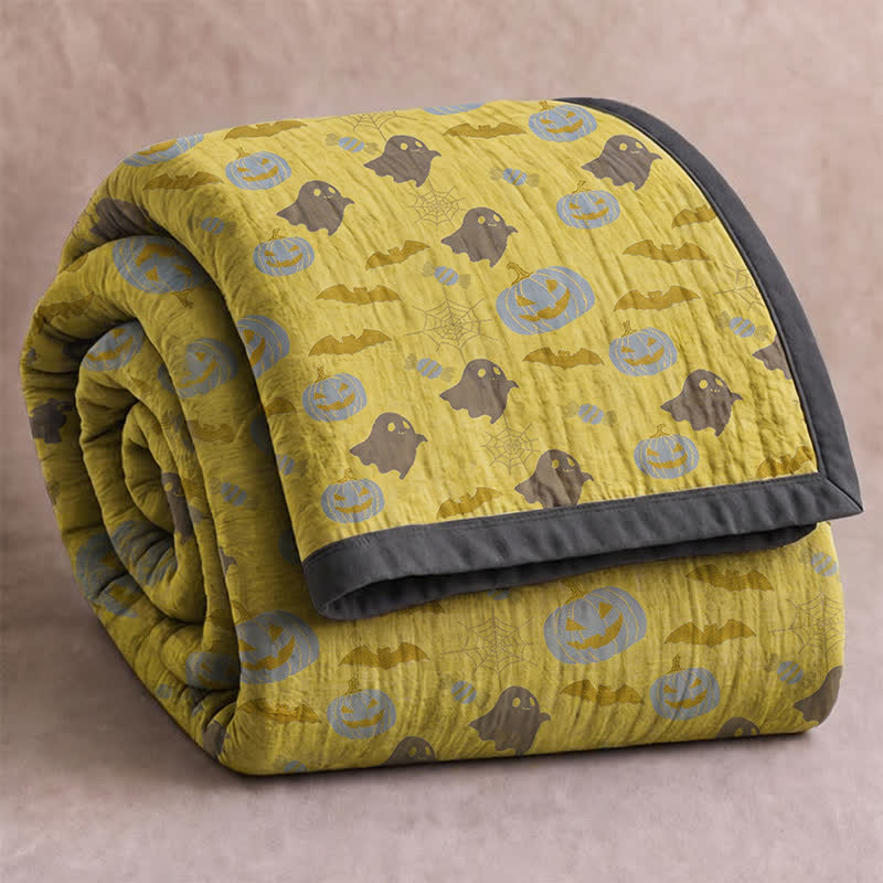Coperta in cotone reversibile con motivo zucca e fantasma di Halloween - Giallo e grigio - Coperta - 98" x 94" - image 12