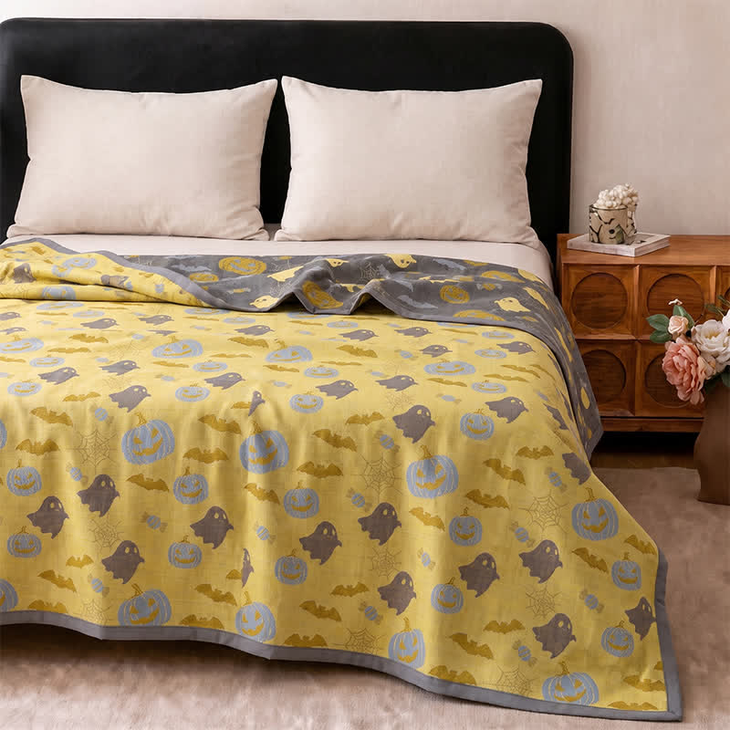 Coperta in cotone reversibile con motivo zucca e fantasma di Halloween - image 15