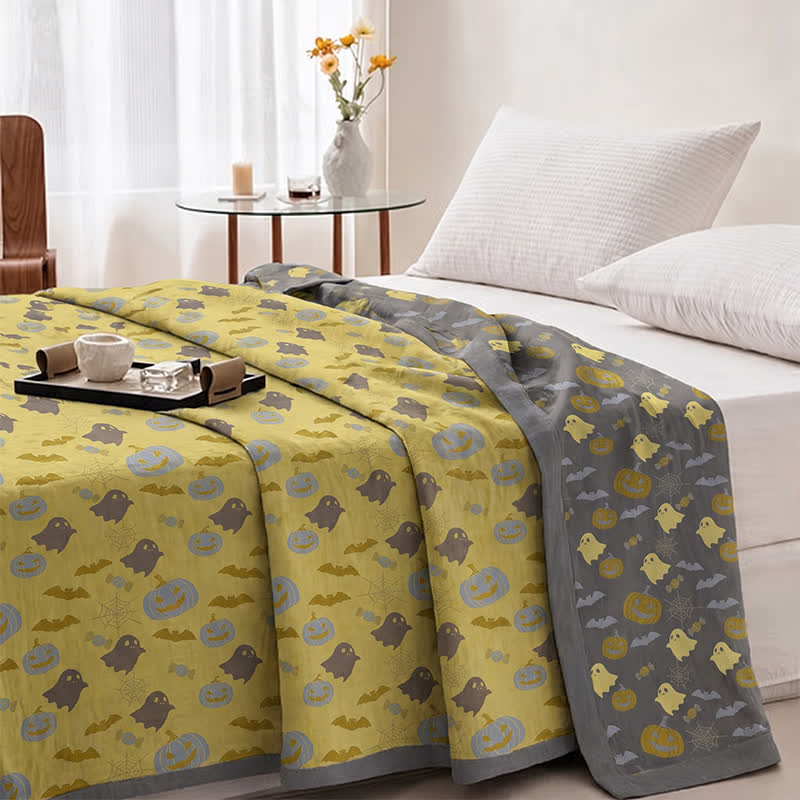 Coperta in cotone reversibile con motivo zucca e fantasma di Halloween - image 14