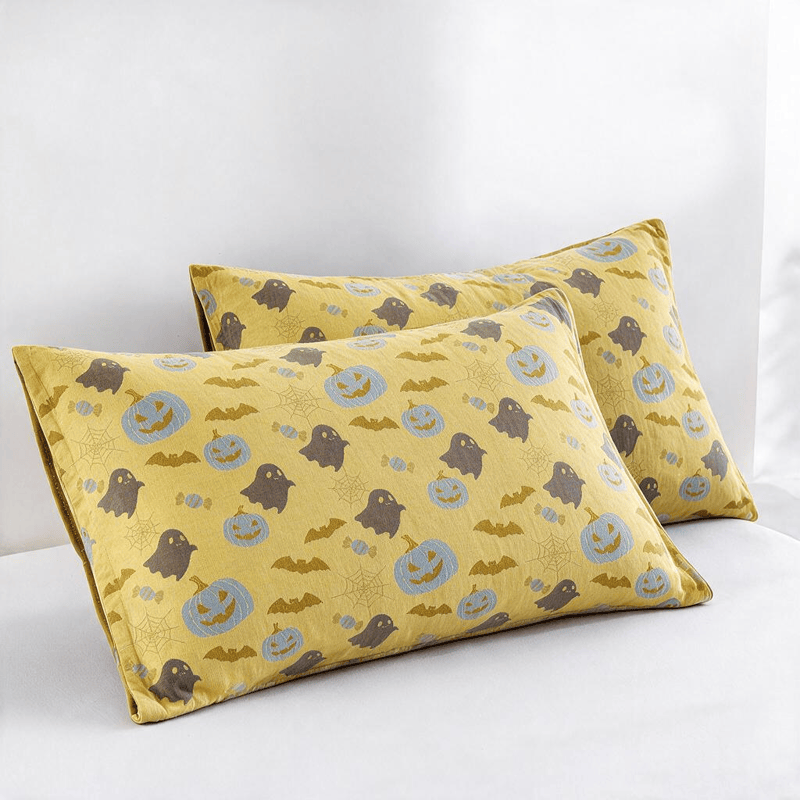 Coperta in cotone reversibile con motivo zucca e fantasma di Halloween - Giallo e grigio - 2 federe - 51cm x 91cm - image 17