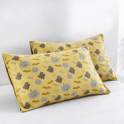 Coperta in cotone reversibile con motivo zucca e fantasma di Halloween - Giallo e grigio - 2 federe - 51cm x 91cm - image 17