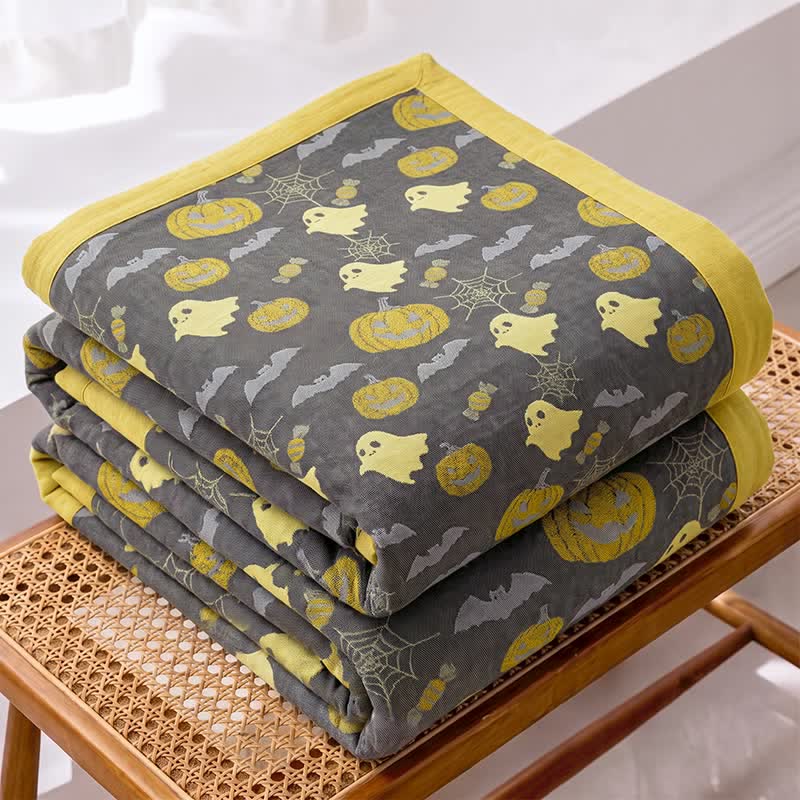 Coperta in cotone reversibile con motivo zucca e fantasma di Halloween - image 19