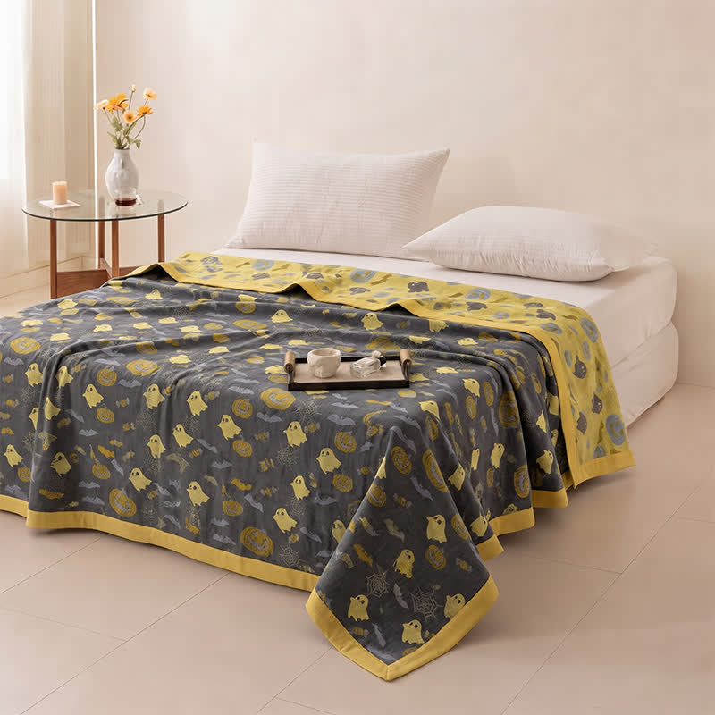 Coperta in cotone reversibile con motivo zucca e fantasma di Halloween - image 22