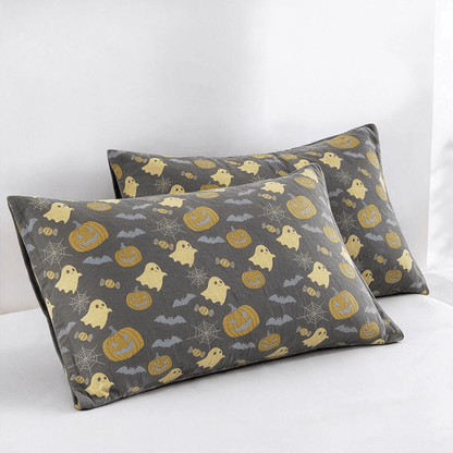 Coperta in cotone reversibile con motivo zucca e fantasma di Halloween - Caffè e giallo - 2 federe - 51cm x 91cm - image 23