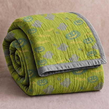 Coperta in cotone reversibile con motivo zucca e fantasma di Halloween - Verde e giallo - Coperta - 98" x 94" - image 24