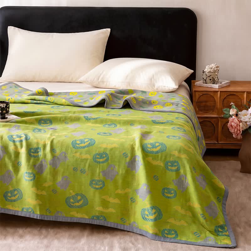 Coperta in cotone reversibile con motivo zucca e fantasma di Halloween - image 27