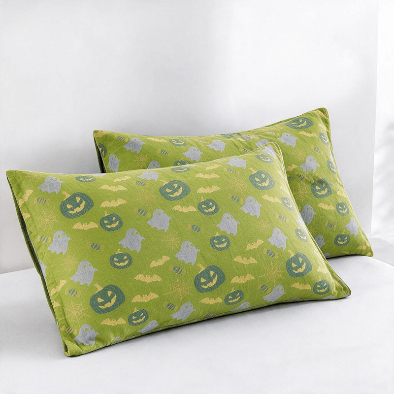 Coperta in cotone reversibile con motivo zucca e fantasma di Halloween - Verde e giallo - 2 federe - 51cm x 91cm - image 29