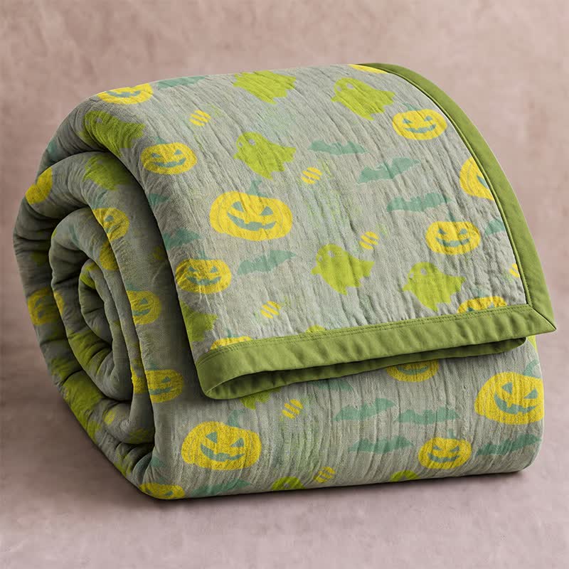 Coperta in cotone reversibile con motivo zucca e fantasma di Halloween - Grigio e verde - Coperta - 98" x 94" - image 30