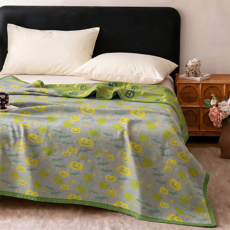 Coperta in cotone reversibile con motivo zucca e fantasma di Halloween - image 33