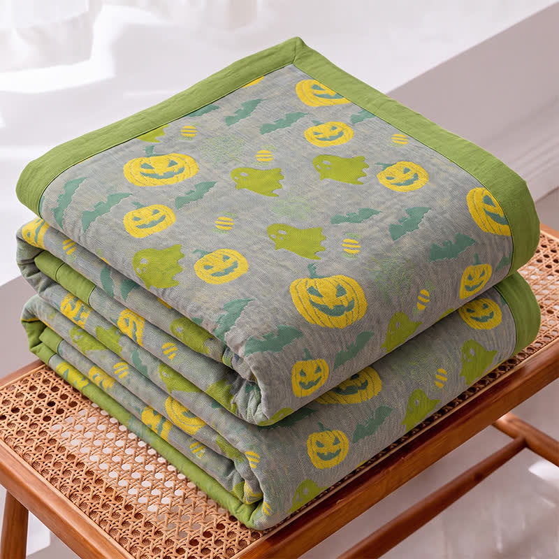 Coperta in cotone reversibile con motivo zucca e fantasma di Halloween - image 31