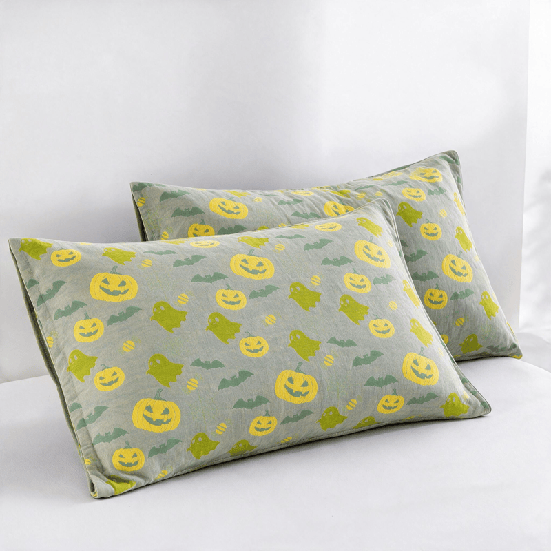 Coperta in cotone reversibile con motivo zucca e fantasma di Halloween - Grigio e verde - 2 federe - 51cm x 91cm - image 35