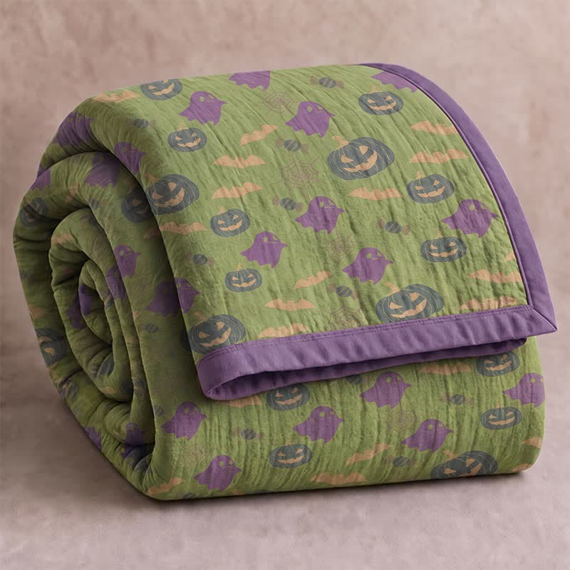 Coperta in cotone reversibile con motivo zucca e fantasma di Halloween - Verde e viola - Coperta - 98" x 94" - image 41