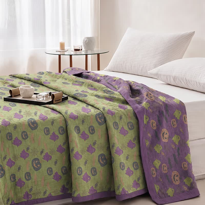 Coperta in cotone reversibile con motivo zucca e fantasma di Halloween - image 43