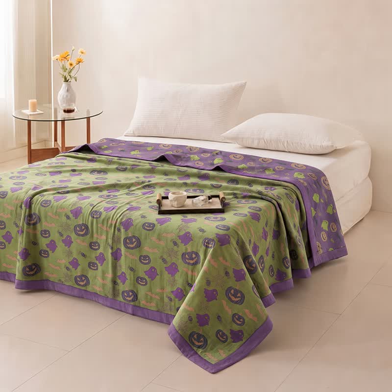 Coperta in cotone reversibile con motivo zucca e fantasma di Halloween - image 45